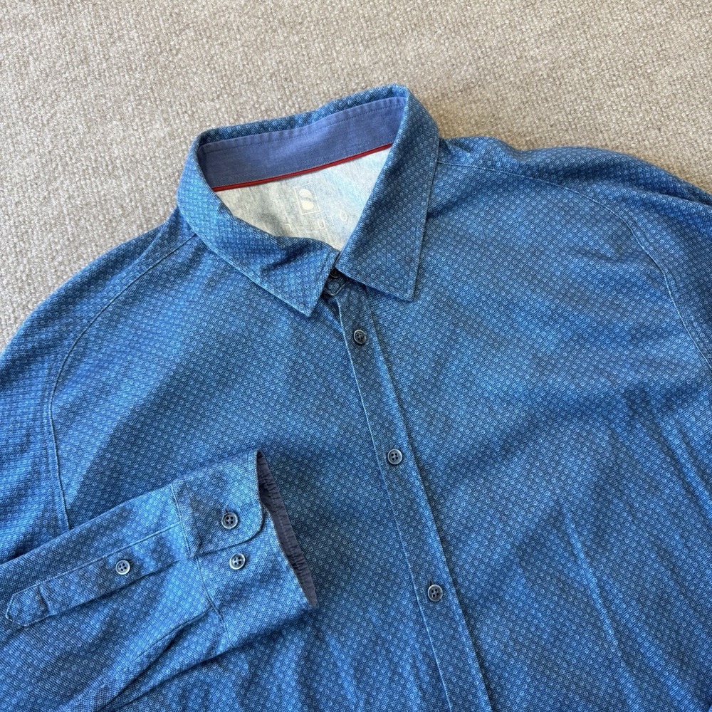 Desoto Men's Polka Dot Button Up Dress Shirt Blue Size XL